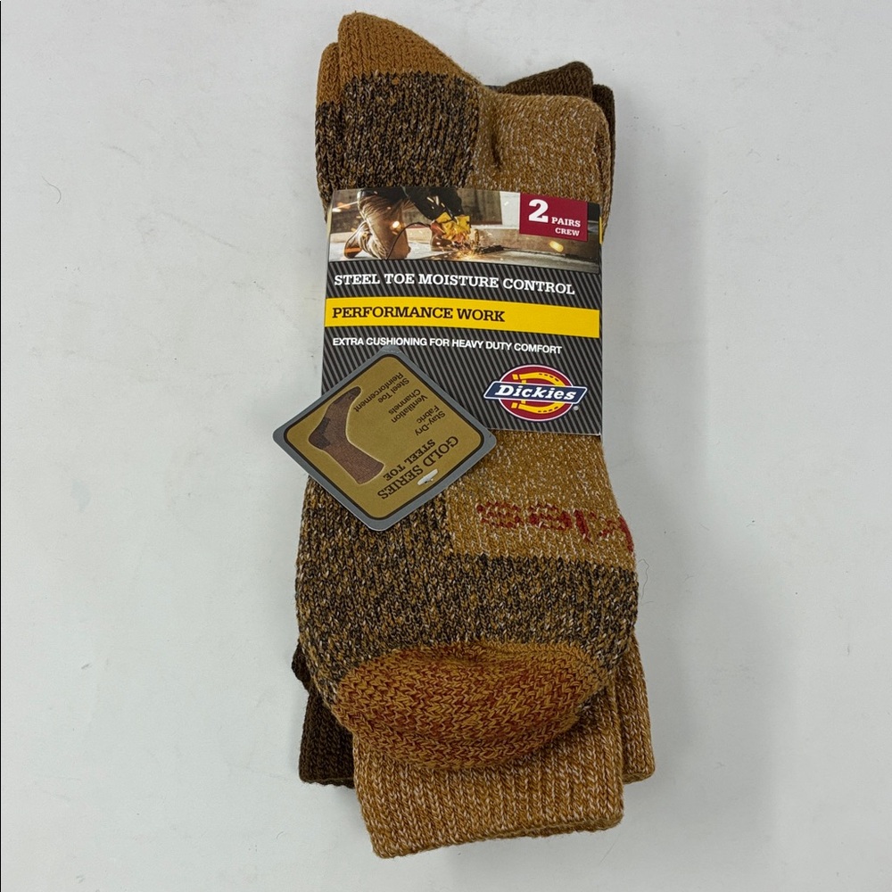 Dickies Men's 2pk Steel Toe Moisture Control Crew Socks-Brown 6-12 Cotten Blend